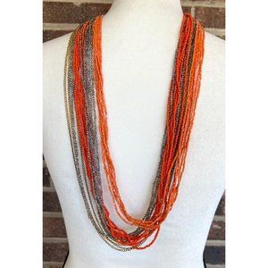 Shades of Orange 20 Strand Torsade Statement Necklace